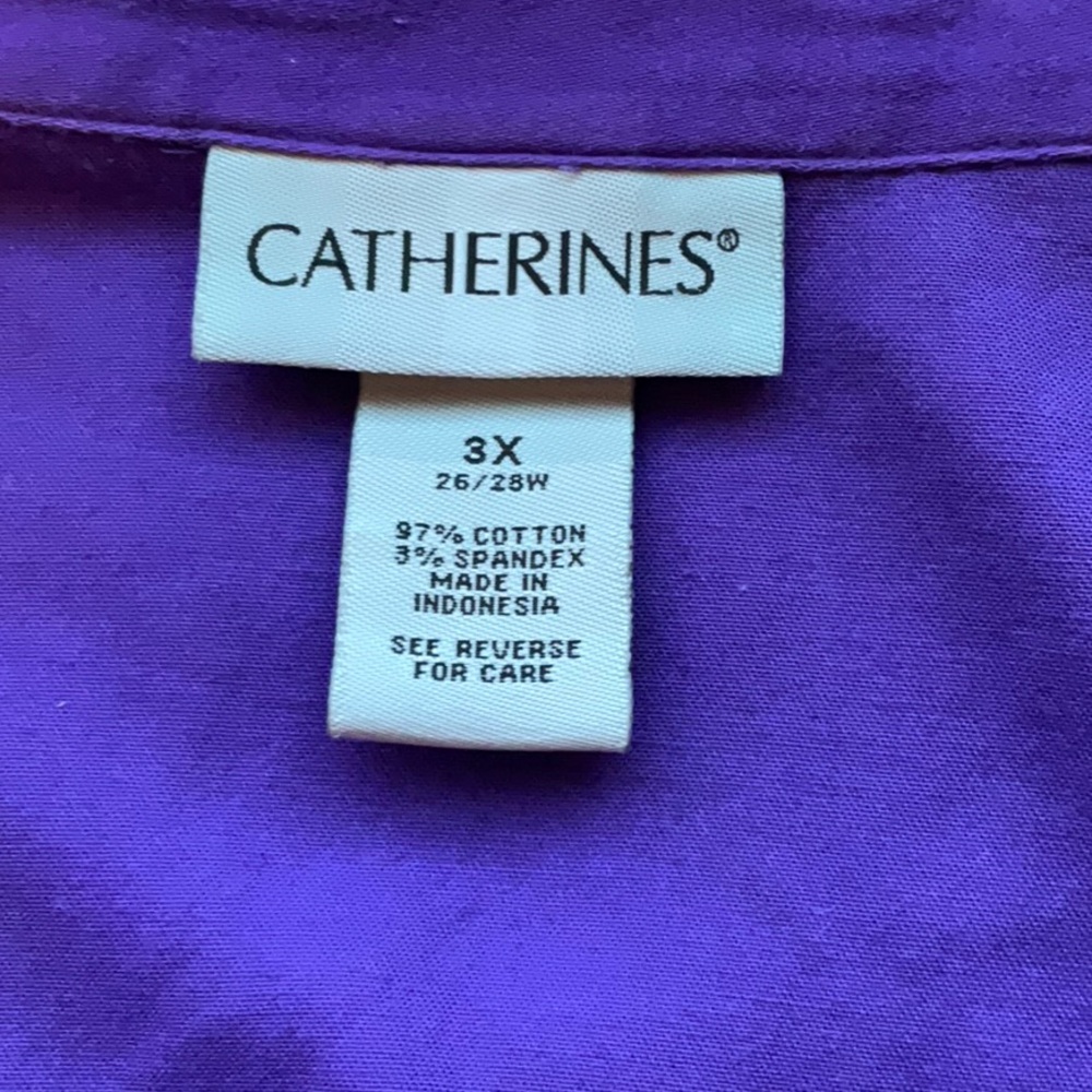 Deep Purple Long Sleeve Button Down Top, 3X - Picture 6 of 9